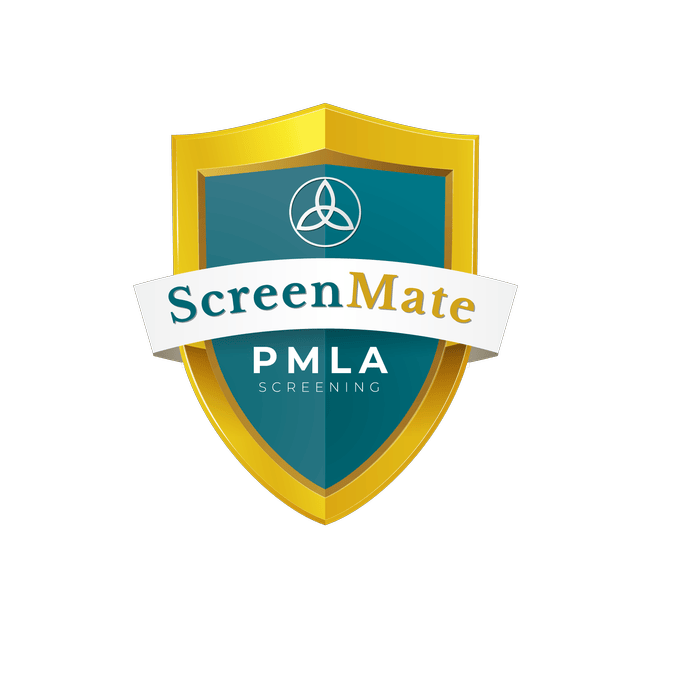 ScreenMate PMLA Screening, teal and gold shield logo